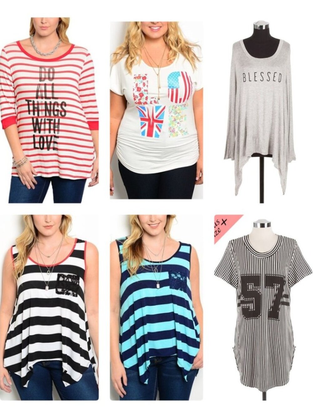 Women’s Plus Size Graphic and Striped Tops Lot of 6 New Unworn 3X 3XL